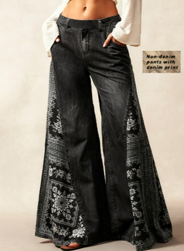 Bohemian Side Print Wide-Leg Pants