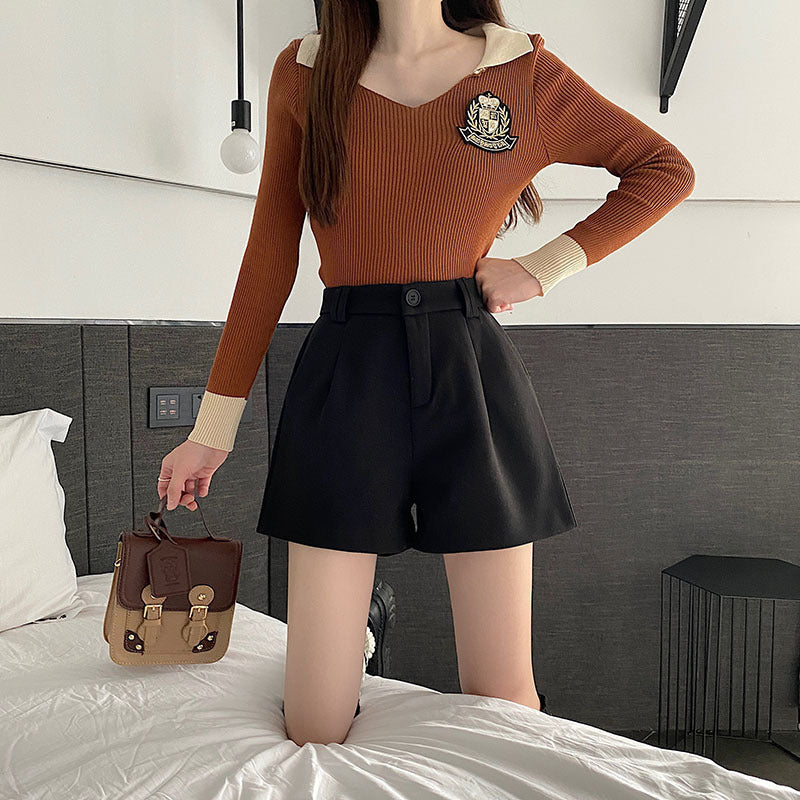 Black Wool High-waisted Slimming Plus-size New Korean-style Early