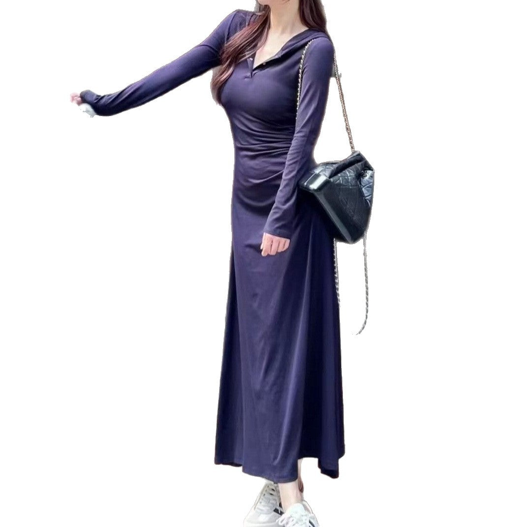 Womens Slim-Fit Long-Sleeve Figure-Lifting Hooded Dress