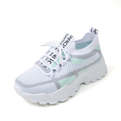 Flyknit Mesh Shoes Women's Breathable Lace-up Sneakers Walking Running Casual Shoes