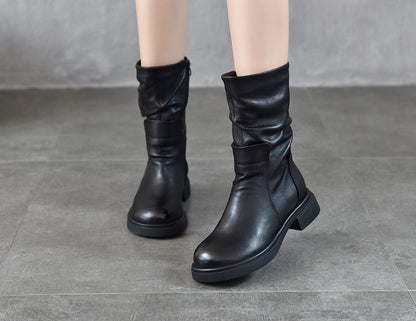 Womens Round-Toe Boots With Genuine Leather Side Zipper