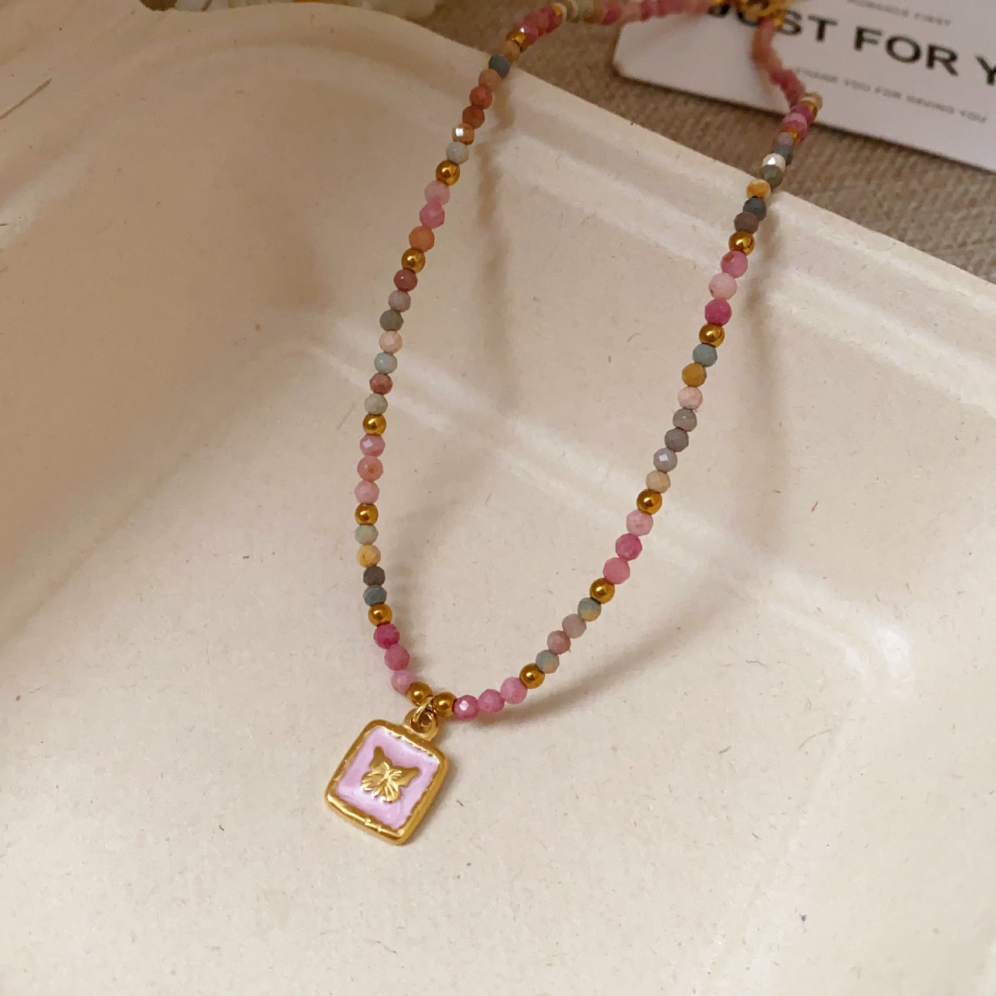 Titanium Steel Oil-drip Red Agate Bead Necklace