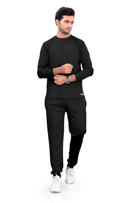 Men's Solid Full Sleeves Black Track Suit