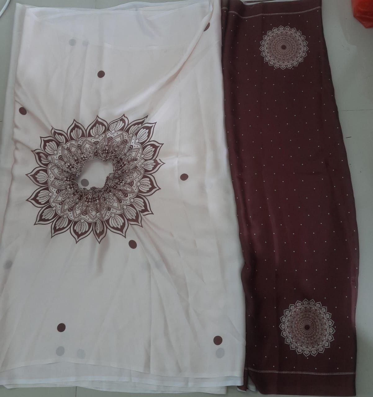 Satin Silk Printed Kaftan Saree With Unstitched Blouse