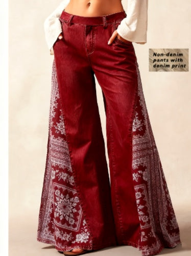 Bohemian Side Print Wide-Leg Pants