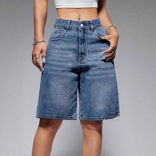 Casual Mid-Waist Straight-Cut Cropped Denim Womens Pants