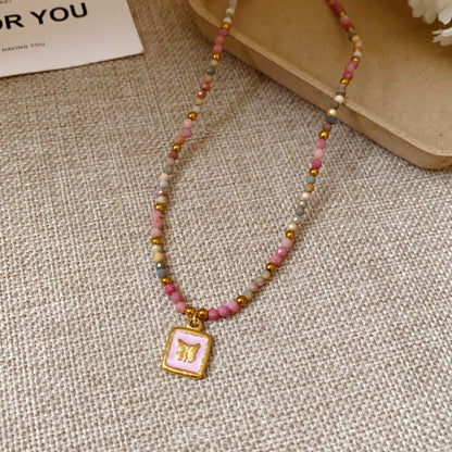 Titanium Steel Oil-drip Red Agate Bead Necklace