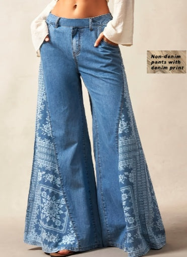 Bohemian Side Print Wide-Leg Pants