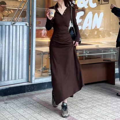 Womens Slim-Fit Long-Sleeve Figure-Lifting Hooded Dress