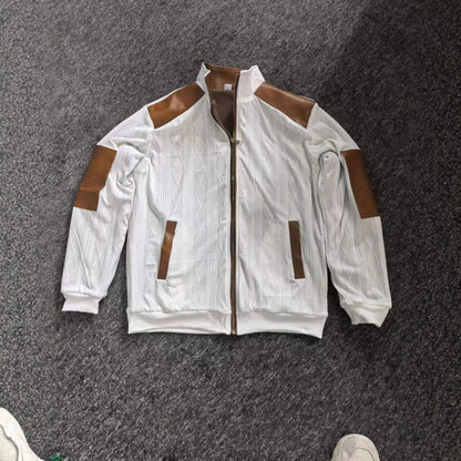 Color-block Textured Fleece-lined Zip-up Casual Jacket