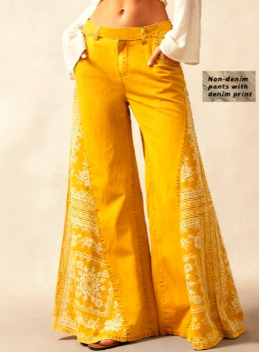 Bohemian Side Print Wide-Leg Pants